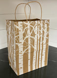 Bags Paper Print:  Designer Aspen / White River Birch Collection.   Natural Recycled Kraft Shoppers. Offered in Two Popular Sizes 8 x 4.75 x 10.25 and 16 x 6 x 12.