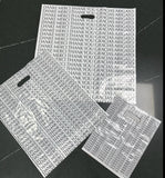 BAGS POLY: Poly Designer "Thank You" Patch Handle Bags. Reinforced Handle for Strength Yet Inexpensive. Designer "Thank You" Print.  Three Sizes. Popular 9 x 12 (.07 ea.) / 15 x 18 x 4 (.16 ea) / 20 x 20 x 5 (. 19 ea.) 500 per case