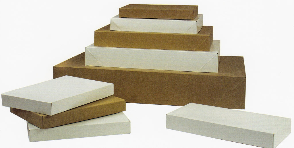 Boxes: Apparel Boxes Offered in Natural Recycled Kraft and White Gloss. MADE IN U.S.A.