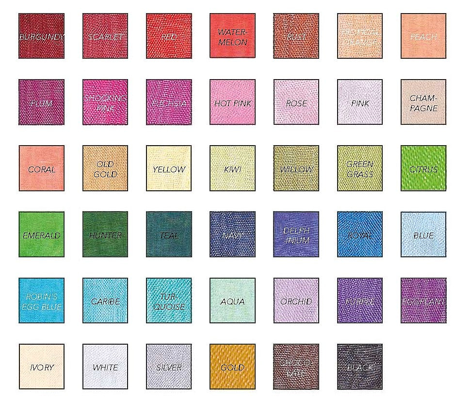 Ribbon: Simply Sheer Organza.  Very Popular Ribbon in the Gift & Apparel Industry. Popular Colors!