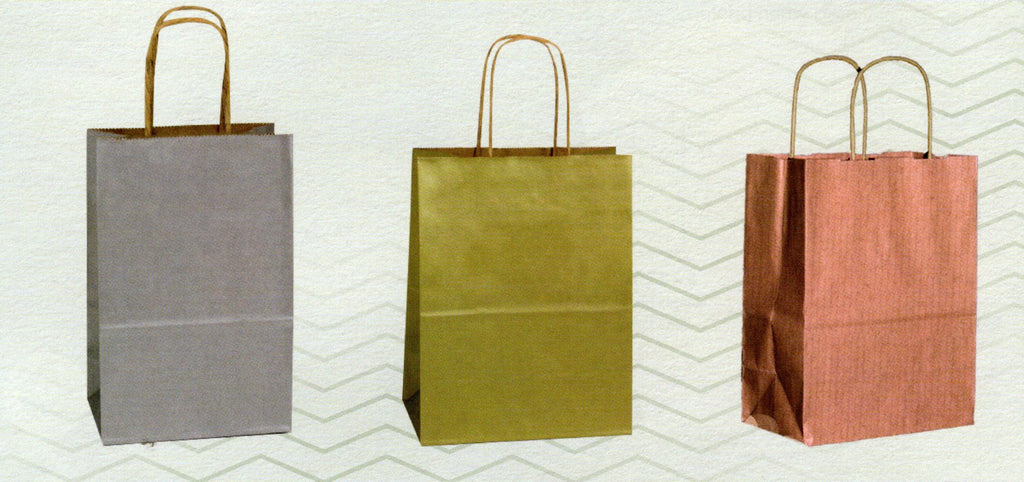 Bags Paper: Colors Single Size Shopper 5" x 3" x 8" Great Size for Jewelry Items. Offered in Metallic Tints .   SILVER / GOLD / COPPER