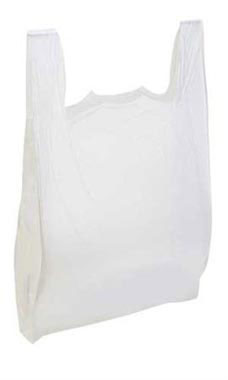 BAGS POLY: Poly Premium T-Shirt Design Bag.  12" x 7" x 23" White .06 mil. Great All-Purpose Retail Store Bag and Food Takeout.   6.9 Cents Ea.