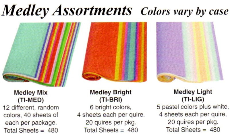 Satin Wrap Tissue: Random Color Assortments in One Pack!  3 Different Assortments. All Packs 480 Sheets Total. MADE IN U.S.A.